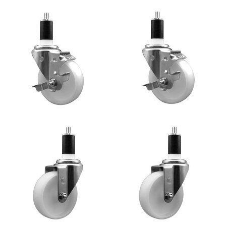Service Caster 4'' Nylon Wheel Swivel 1-3/8'' Expanding Stem Caster Set 2 Brakes, 4PK SCC-EX20S414-NYS-2-TLB-2-138